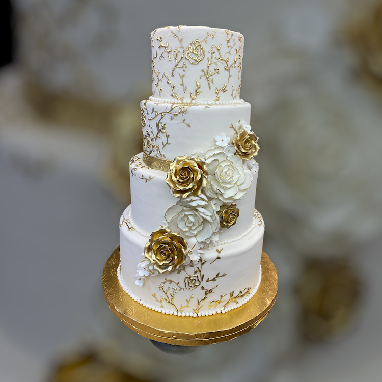 GOLD AND WHITE ROSE BIRTHDAY CAKE TRIM