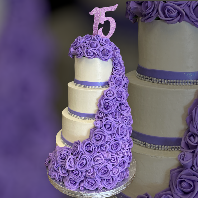 15TH PURPLE FLORAL TRIM BIRTHDAY CAKE